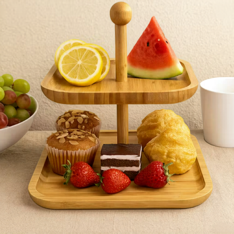 Square Bamboo Serving Stand (32cm)(2 Tier)