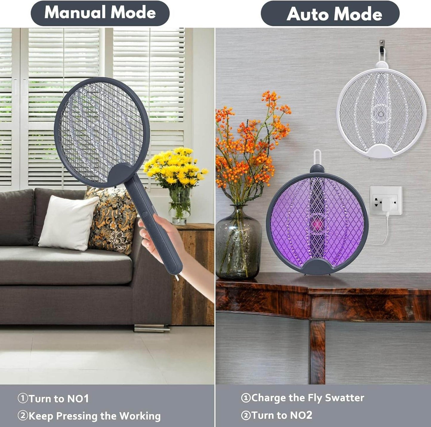 4in1 Folding Electric Mosquito Swatter - DMC Wholesale