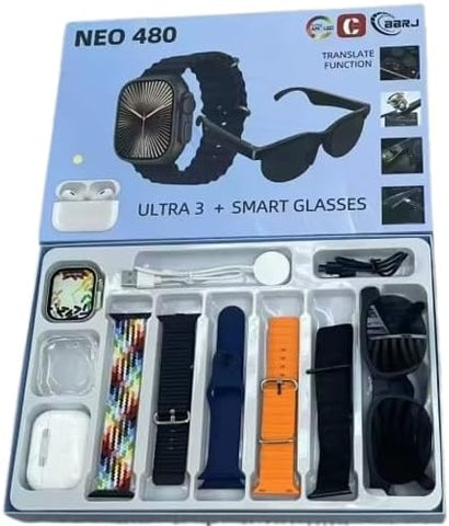 3in1 Smart Watch, Bluetooth Headphones, and Wireless Glasses Set