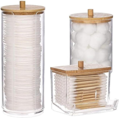 Acrylic Storage Containers with Wooden Lids (3 pcs)