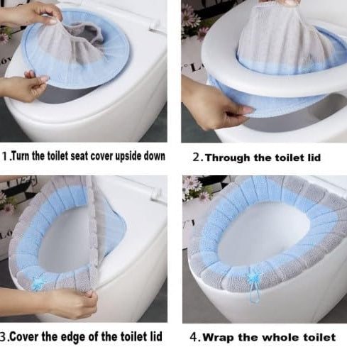 Plush Knitted Toilet Seat Cover (Blue Only)