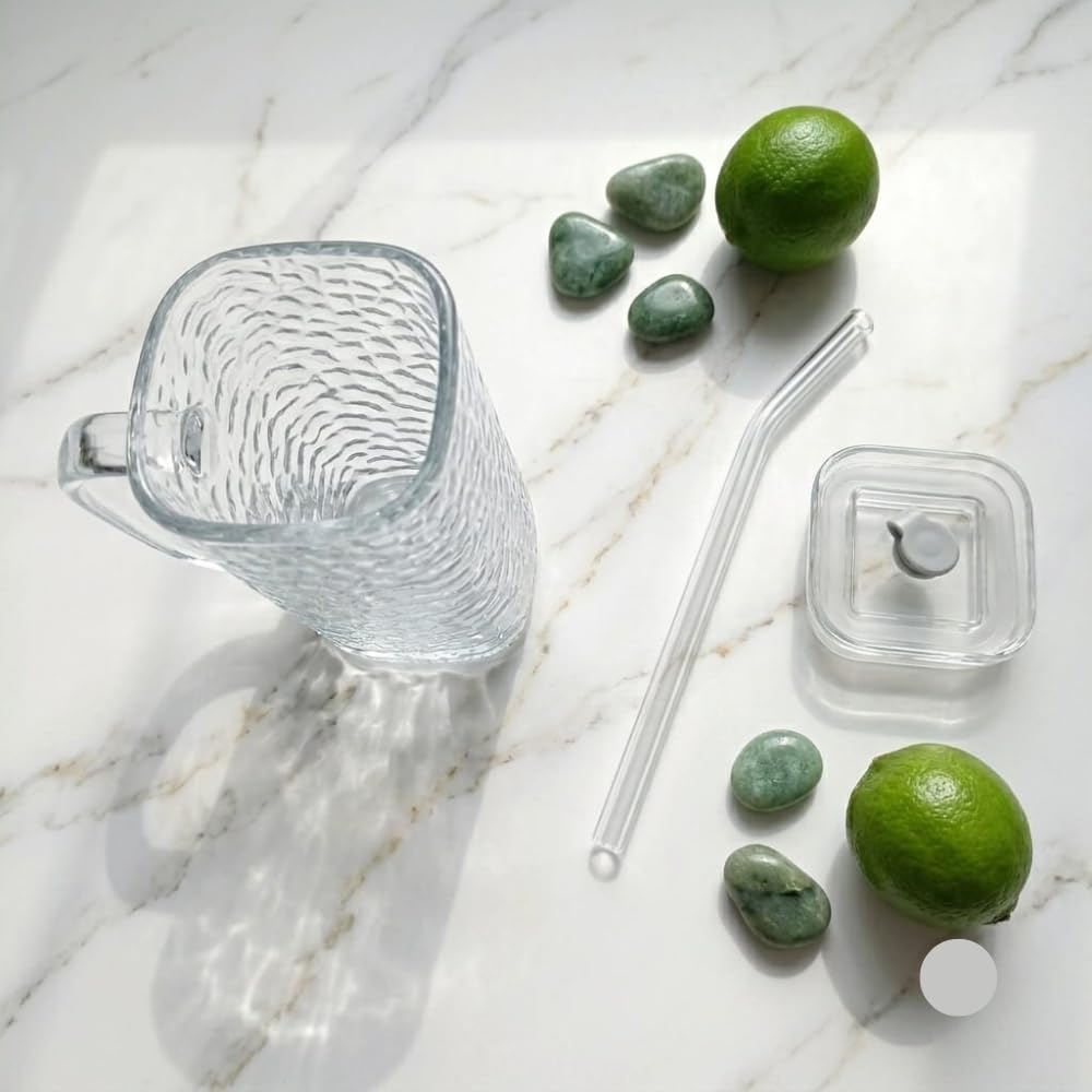 Elegant Textured Square Glass Cup (380ml)(Each)