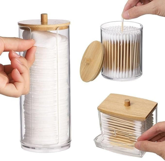 Acrylic Storage Containers with Wooden Lids (3 pcs)