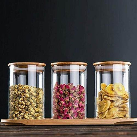 Round Glass Cylinder With Bamboo Lid (15x8cm)(Each)
