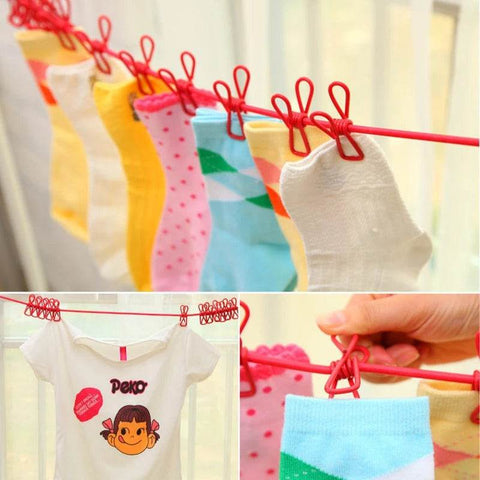 Portable Elastic Clothesline (12 Clips)(1.8m)