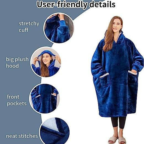 Longer Fleece Huggle Hoodie (Navy)