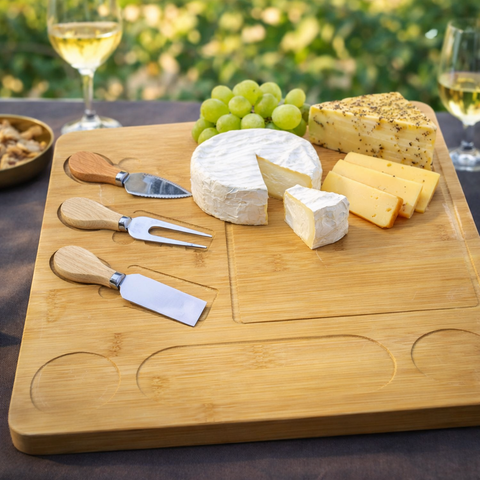Bamboo Cutting Board With Cheese Knife Set