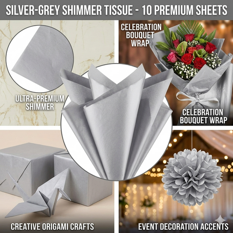 Ultra-Premium Shimmer Tissue Wrap (Silver)(10 pcs)