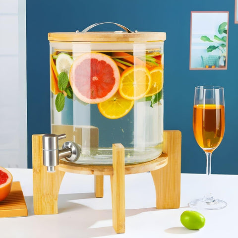 Juice Dispenser 5 Litre with Spigot and Wooden Stand (3.6L)