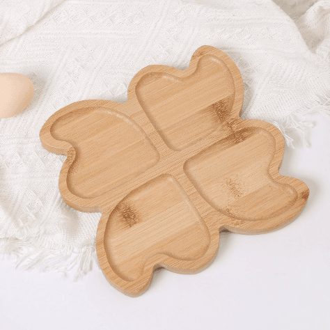 4 Grids Divided Bamboo Snack Plate