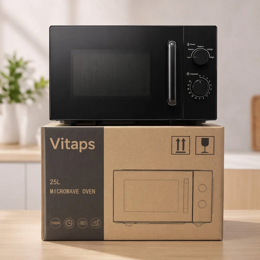 25L Black Manual Microwave Oven with Defrost Function