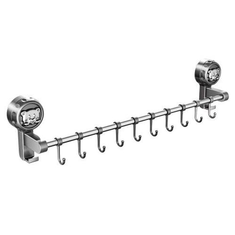 Cream Adhesive Kitchen Utensil Rack with Hooks and Rod