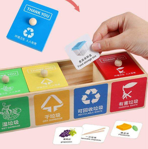 Wooden Garbage Bin Sorting Toy - Alt View