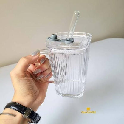 Elegant Striped Square Glass Cup (380ml)(Each)