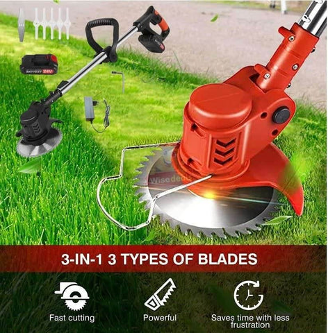 Rechargeable Lawn Mower and Grass Cutter with Accessories (24V) - Alt View
