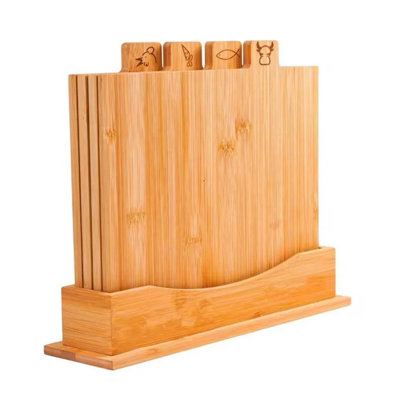 Bamboo Cutting Board Set with Holder (4 pcs)