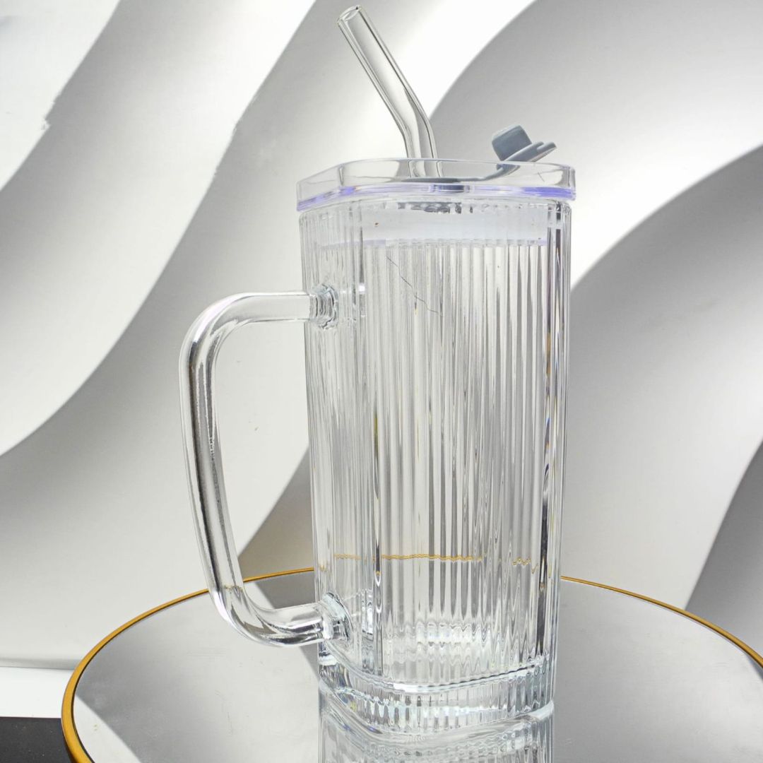 Elegant Striped Square Glass Cup (380ml)(Each)