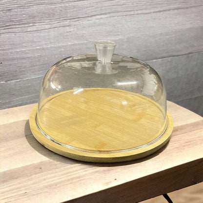 Wooden Cake Stand With Dome Lid (34cm) - DMC Wholesale