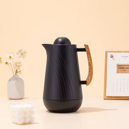 Curved Line Vacuum Flask with Wooden Handle (1L)