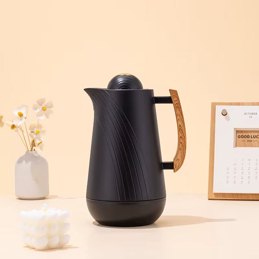 Curved Line Vacuum Flask with Wooden Handle (1L)