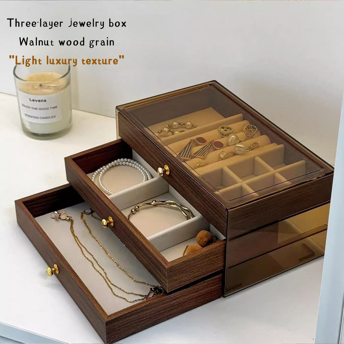 Wooden Jewellery Storage Box (3 Tier)