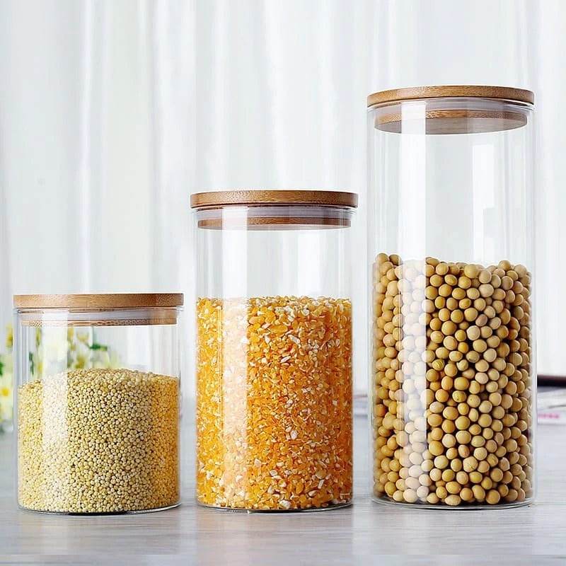 Round Glass Cylinder With Bamboo Lid (15x8cm)(Each) - DMC Wholesale