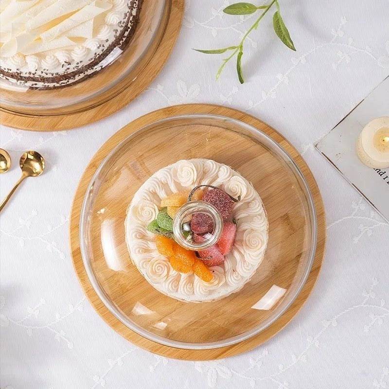 Wooden Cake Stand With Dome Lid (34cm) - DMC Wholesale