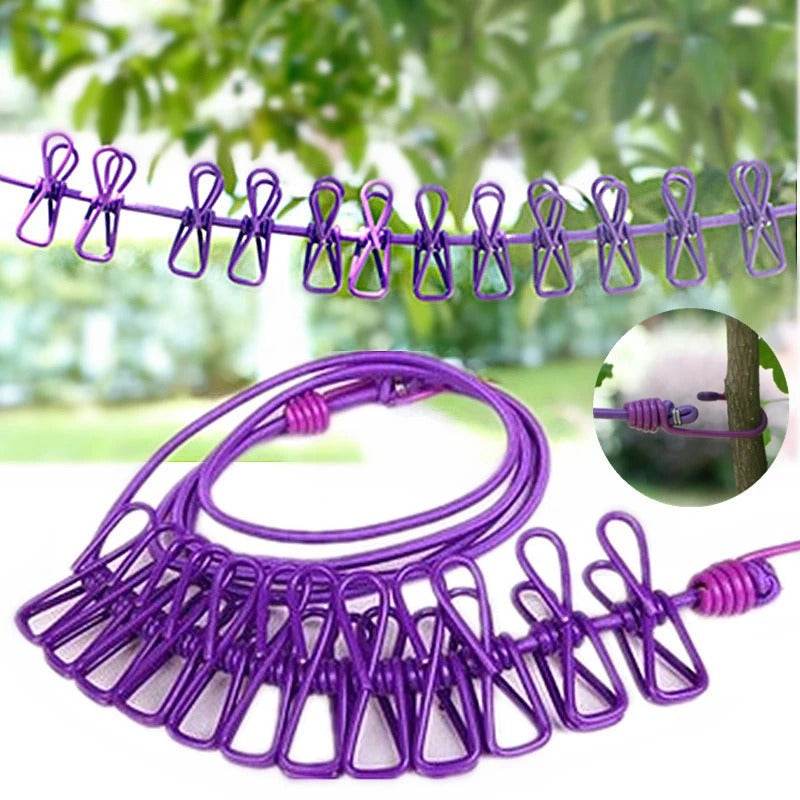 Portable Elastic Clothesline (12 Clips)(1.8m)