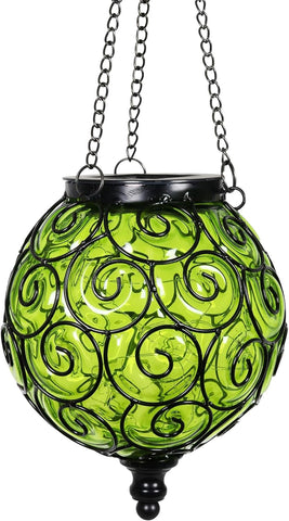 Solar Round Glass Outdoor Hanging Decorative Lantern (Each) - Alt View