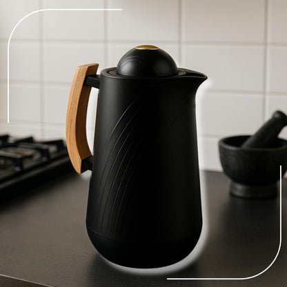 Curved Line Vacuum Flask with Wooden Handle (1L)