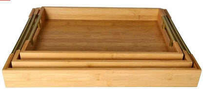 Wooden Serving Tray Set with Metal Handles (3 pcs)
