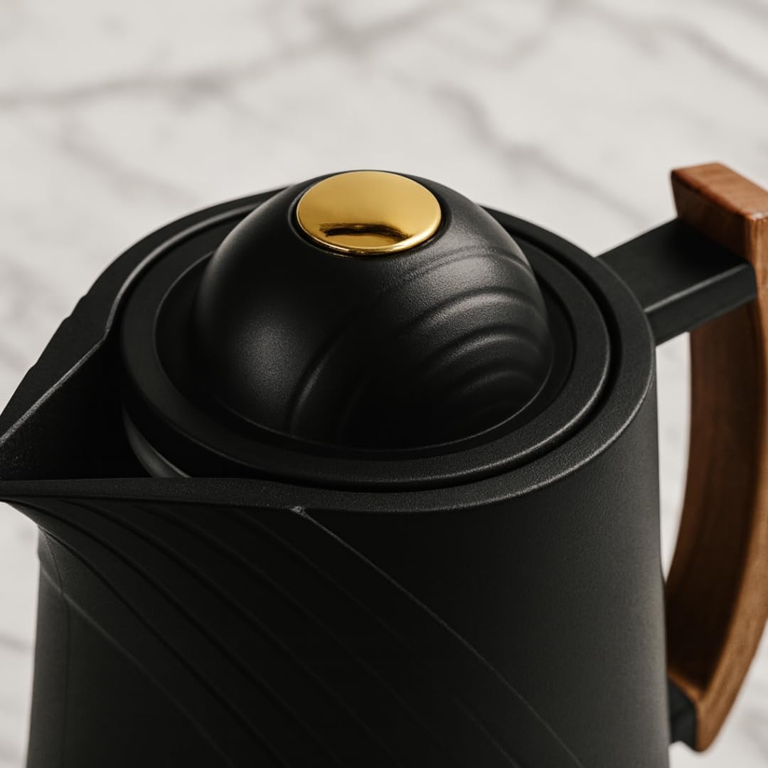 Curved Line Vacuum Flask with Wooden Handle (1L)