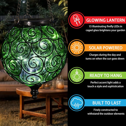 Solar Round Glass Outdoor Hanging Decorative Lantern (Each)