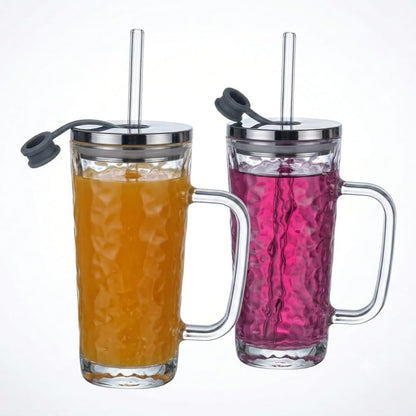 Elegant Textured Square Glass Cup (380ml)(Each)