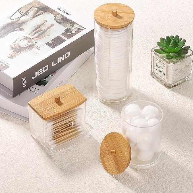 Acrylic Storage Containers with Wooden Lids (3 pcs)