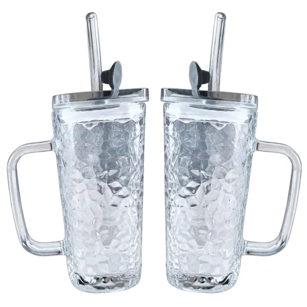 Elegant Textured Square Glass Cup (380ml)(Each)