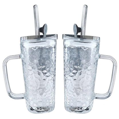 Elegant Textured Square Glass Cup (380ml)(Each)