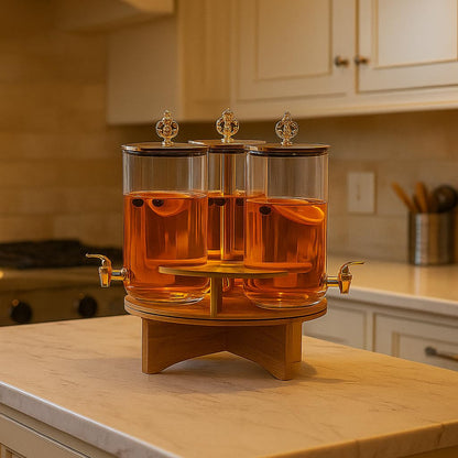 Luxury Rotating Triple Glass Beverage Dispenser (1.8L)(3 pcs)