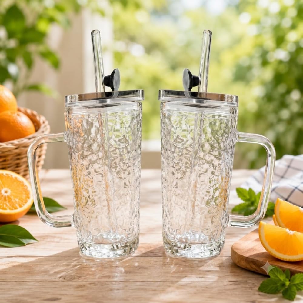 Elegant Textured Square Glass Cup (380ml)(Each)