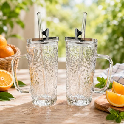 Elegant Textured Square Glass Cup (380ml)(Each)