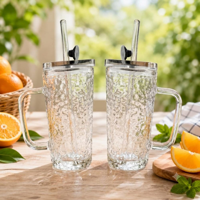 Elegant Textured Square Glass Cup (380ml)(Each)