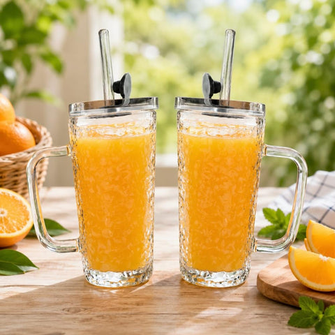 Elegant Textured Square Glass Cup (380ml)(Each)