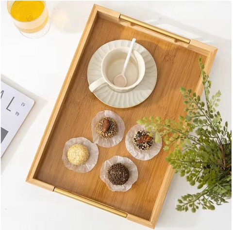 Wooden Serving Tray Set with Metal Handles (3 pcs)