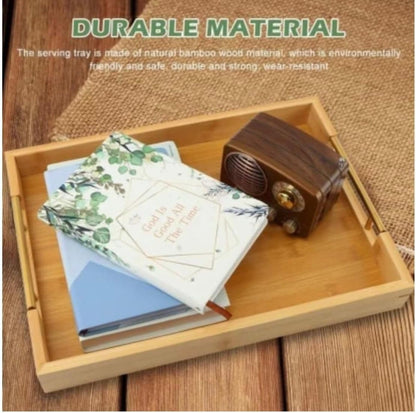 Wooden Serving Tray Set with Metal Handles (3 pcs)