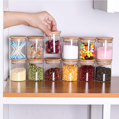 Empty Glass Storage Jars With Wooden Lids (12 pcs)