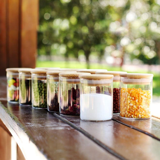 Empty Glass Storage Jars With Wooden Lids (12 pcs)