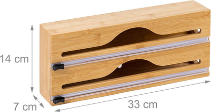 Natural Bamboo Wrap Cutter Dispenser (2 Compartment)