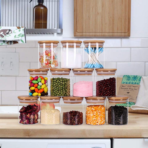 Empty Glass Storage Jars With Wooden Lids (12 pcs)
