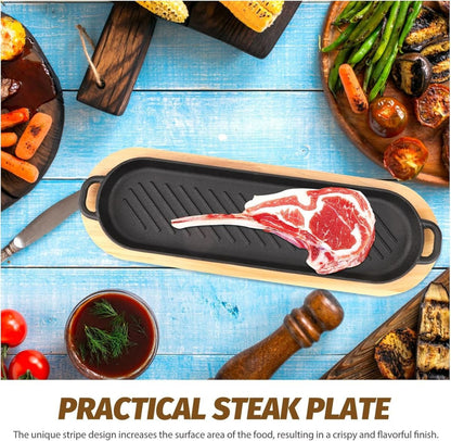 Cast Iron Steak Pan With Wooden Base (37cm)