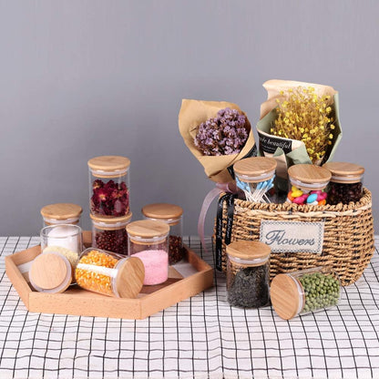 Empty Glass Storage Jars With Wooden Lids (12 pcs)